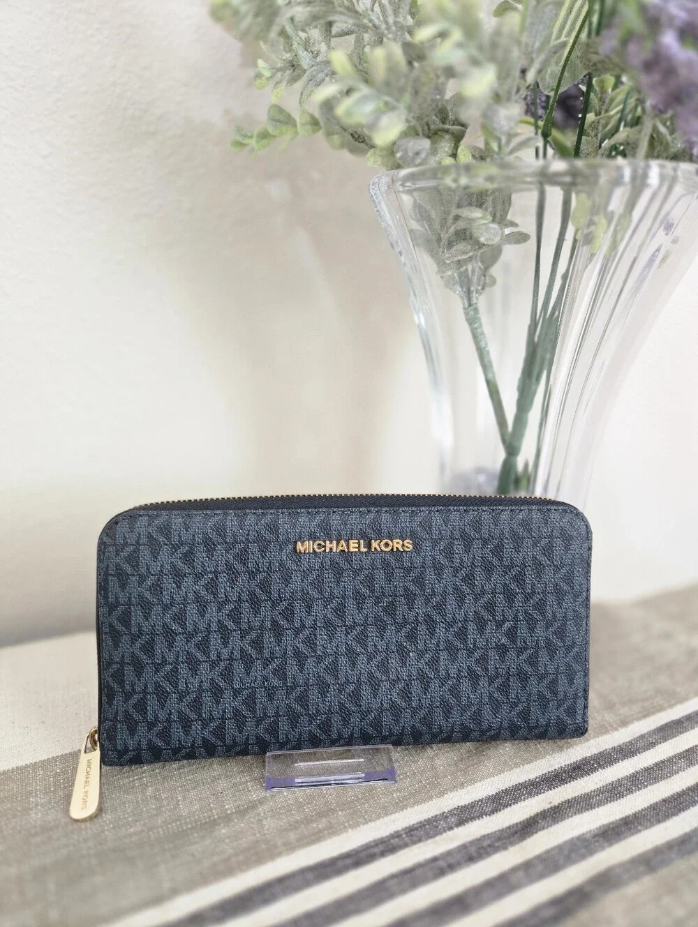 Michael Kors Large Navy Signature Zip-Around Wallet